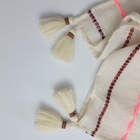 J. Jill Multi Color Cream Textured Striped Bohemian Scarf Made In India NEW - Picture 2 of 8